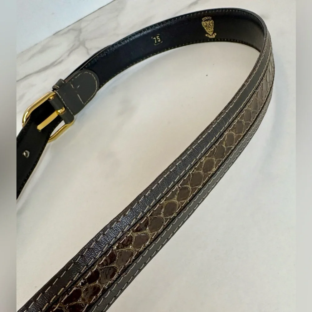 Gucci Vintage Leather & Snakeskin Belt - Picture 6 of 7